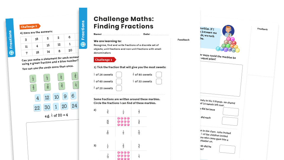 image of Finding Fractions of Amounts: Year 3 – Fractions – Maths Challenge