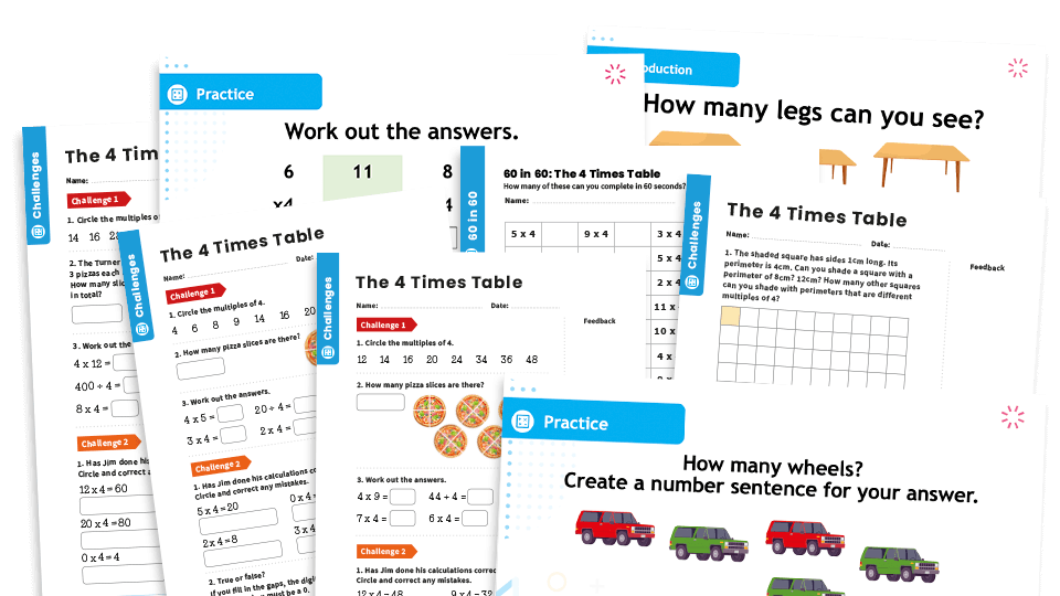 image of 4 Times Table Teaching and Revision Pack