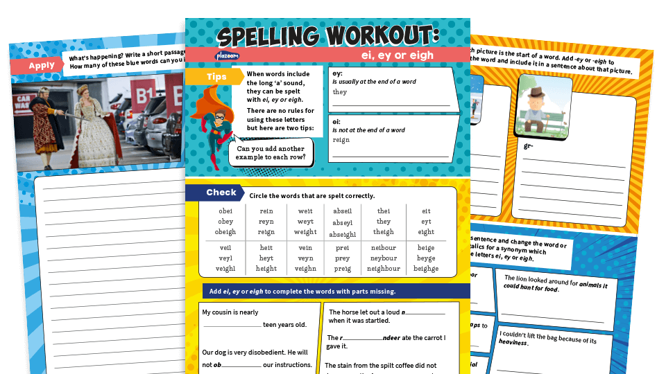 image of Year 3 and 4 ‘ei’, ‘ey’ or ‘eigh’ Words Worksheets – KS2 Spelling Workouts