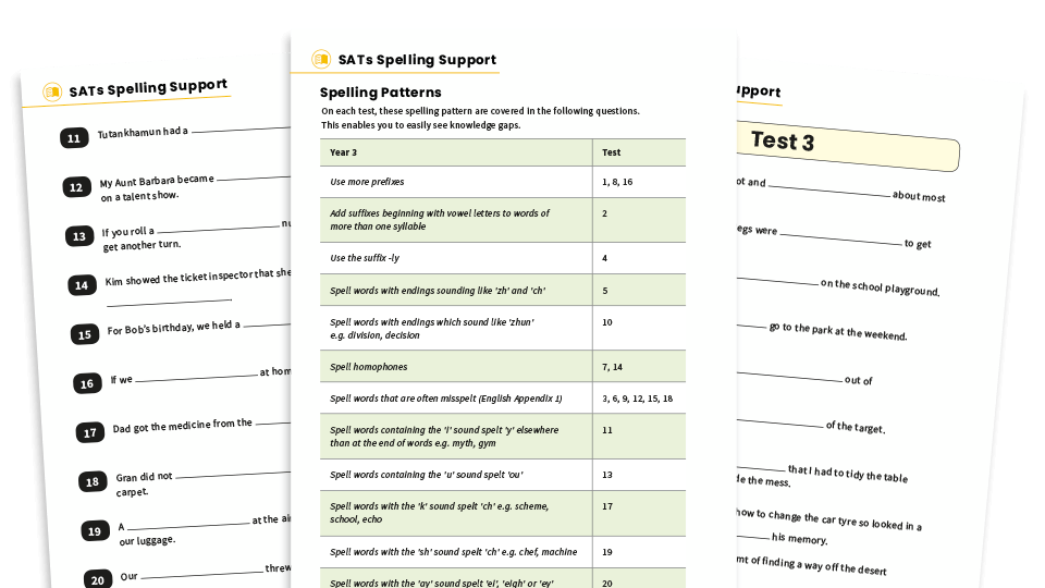 image of Year 3 SATs Practice – Spelling Tests Worksheets Pack