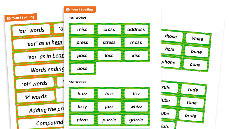 image of Year 1 Spellings and Patterns – Word Cards and Activities Pack