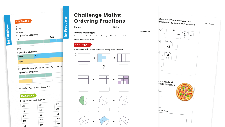 image of Ordering Fractions: Year 3 – Fractions – Maths Challenge