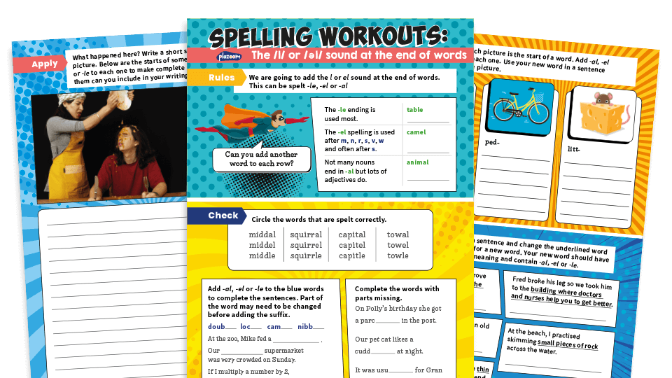 image of Year 2 /l/ or /əl/ Sounds at the Ends of Words Spelling Worksheets – KS1 SPaG Workouts