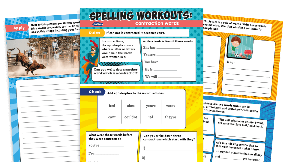 image of Year 2 Contractions – KS1 Apostrophes for Contraction Spelling and Grammar Worksheets