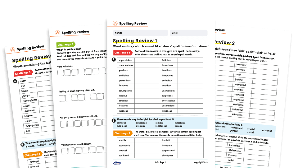 image of Spelling Revision Year 5 – Seven Activity Worksheets