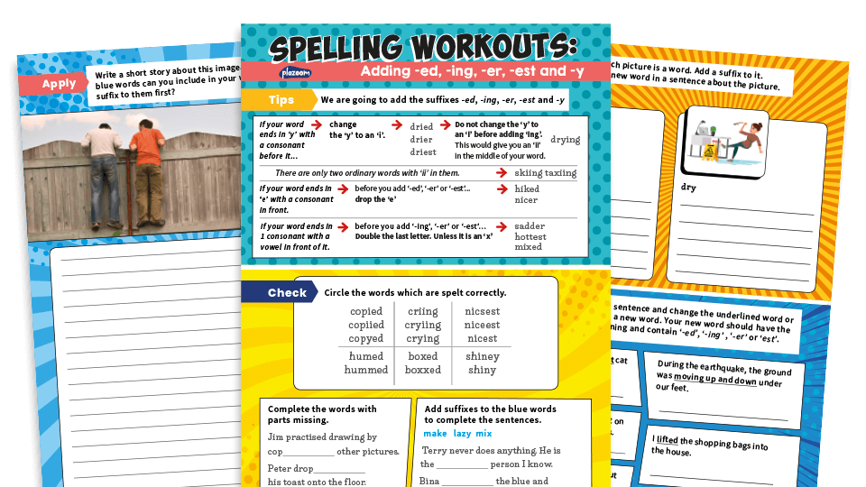 image of -ed, -ing, -er and -est Year 2 Suffix Worksheets Pack