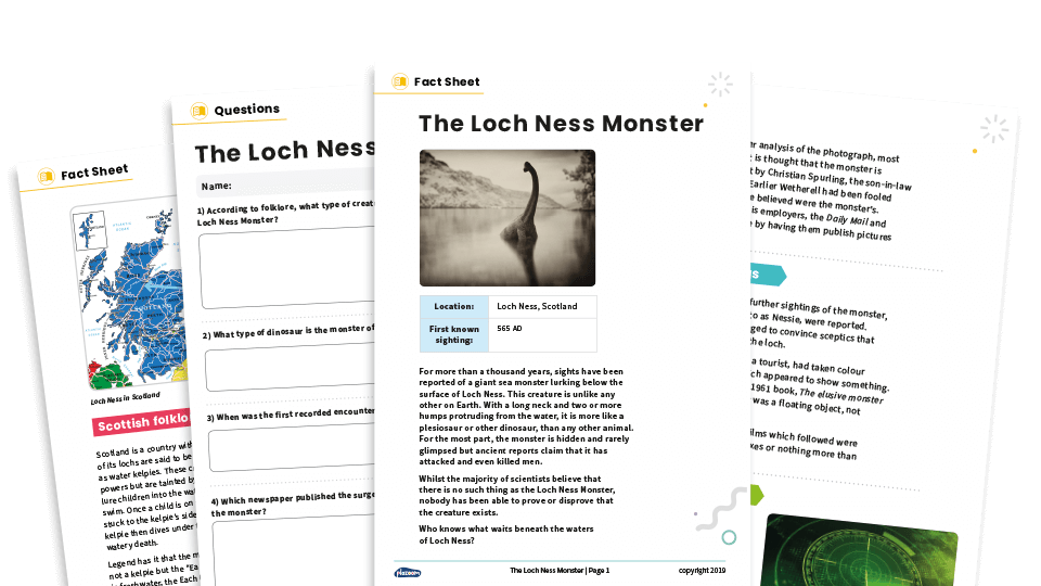 image of The Loch Ness Monster – KS2 Reading Comprehension Worksheets: Myths and Legends