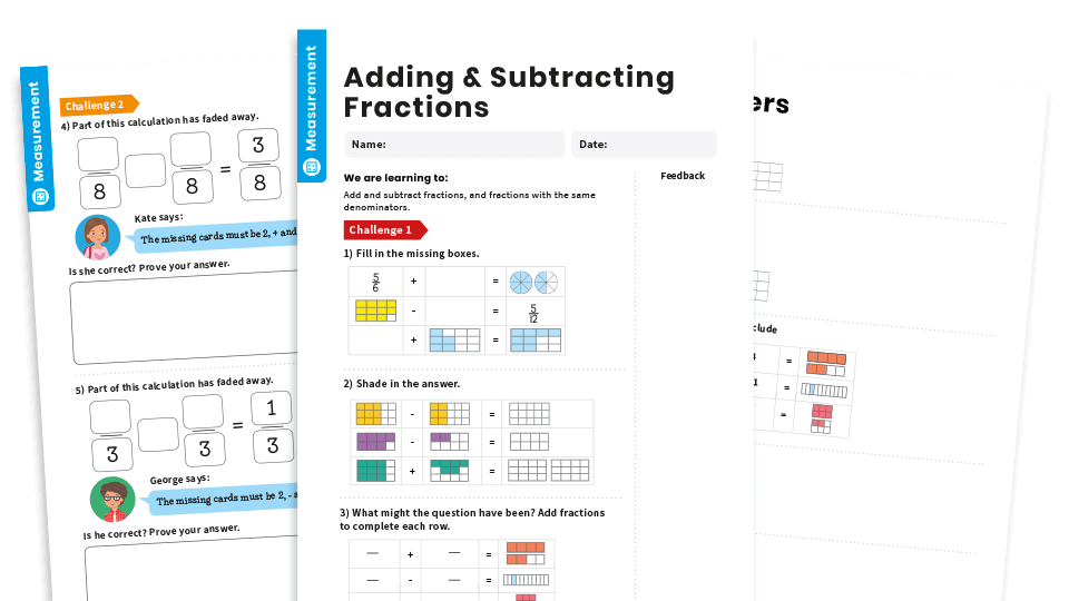 image of Adding and Subtracting Fractions: Year 4 – Fractions – Maths Challenge