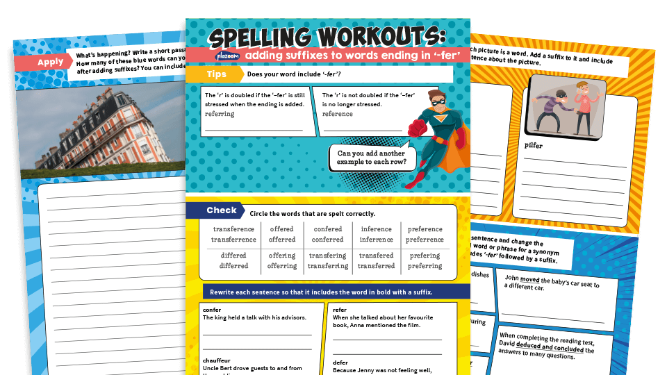 image of Year 5 and 6 Spelling Words Ending in ‘-fer’ Suffix – KS2 Spelling Workouts Worksheets