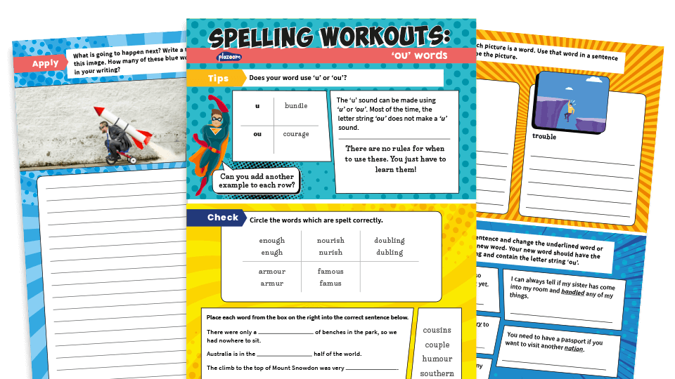 image of Year 3 and 4 ‘ou’ Words Worksheets – KS2 Spelling Workouts