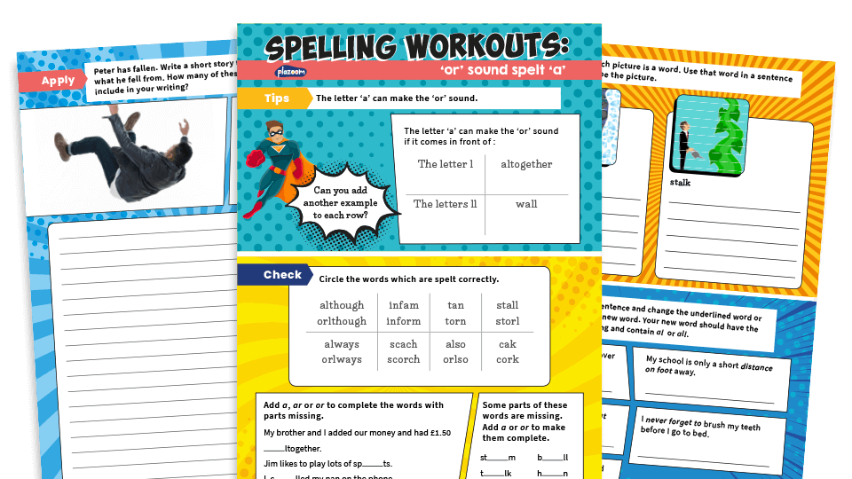 image of Year 2 ‘or’ Sound Spelt ‘a’ before ‘l’ or ‘ll’ Spelling Worksheets – KS1 SPaG Workouts