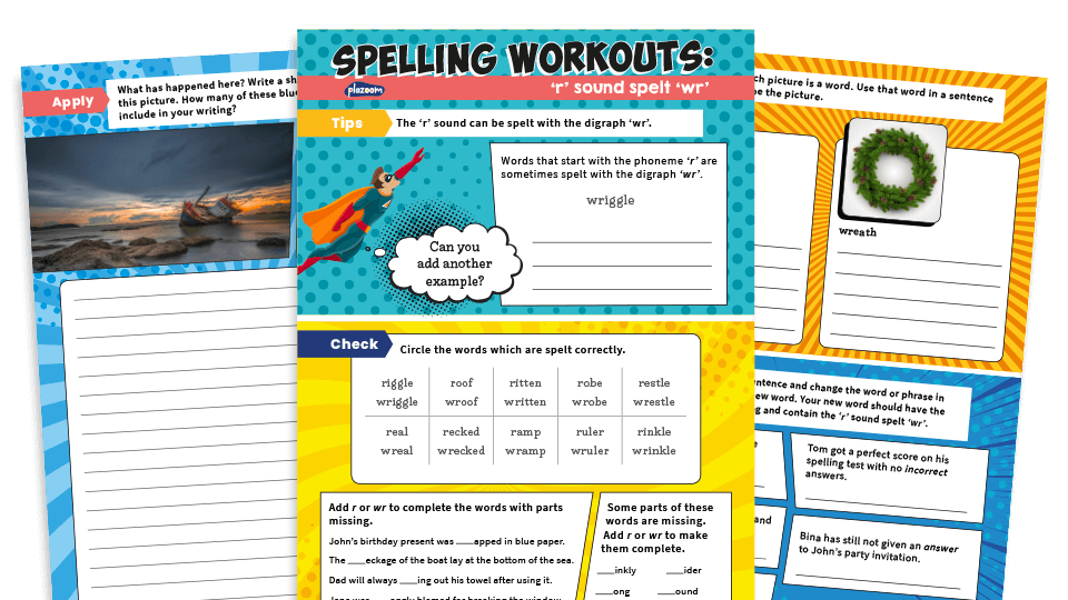 image of Year 2 ‘r’ Sound Spelt ‘wr’ Spelling Worksheets – KS1 SPaG Workouts