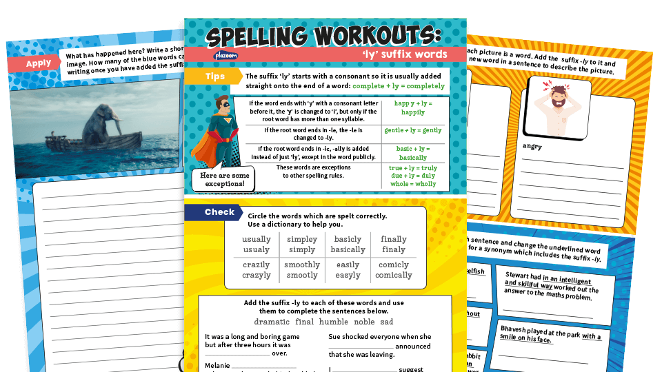 image of Year 3/4 -ly Suffix Spelling Worksheets Pack