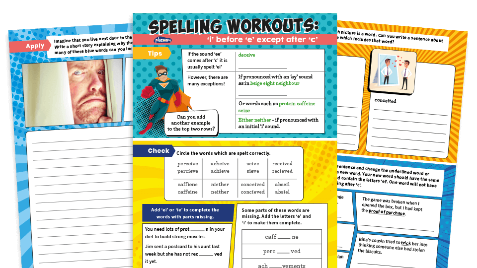 image of KS2 Spellings Worksheet – ‘i’ before ‘e’ except after ‘c’