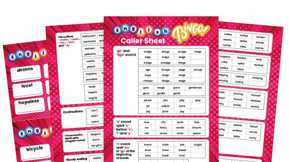 image of Year 2 Spelling Bingo – KS1 Grammar Game
