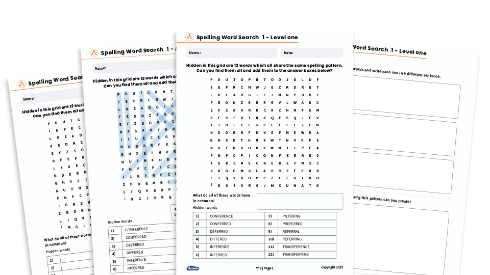 image of Year 6 Spelling Patterns Word Search Activities – KS2 Revision Pack