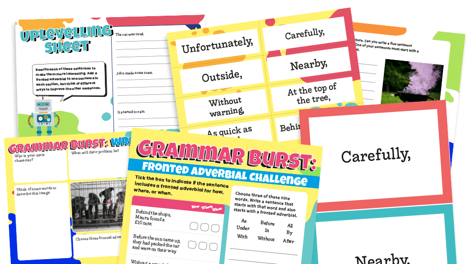 image of Year 4 Fronted Adverbials KS2 Grammar Burst Worksheets and Lesson Pack