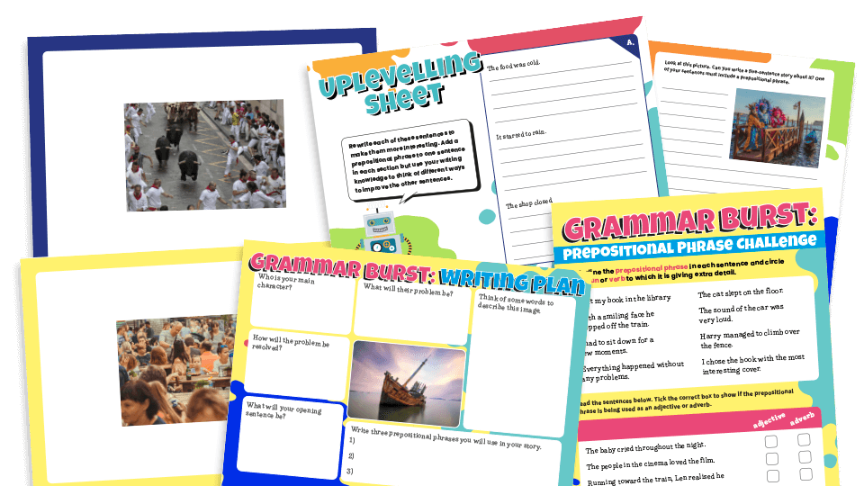 image of Year 3 Prepositional Phrases Grammar Burst: Worksheets and Lessons Pack