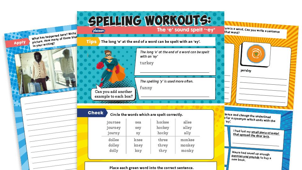 image of Year 2 Long ‘e’ Sound Spelt ‘ey’ at the End of Words Spelling Worksheets – KS1 SPaG Workouts