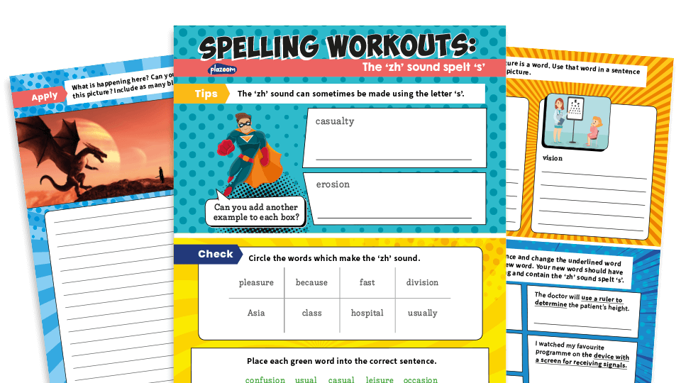 image of Year 2 ‘zh’ Sound Spelt ‘s’ Spelling Worksheets – KS1 SPaG Workouts