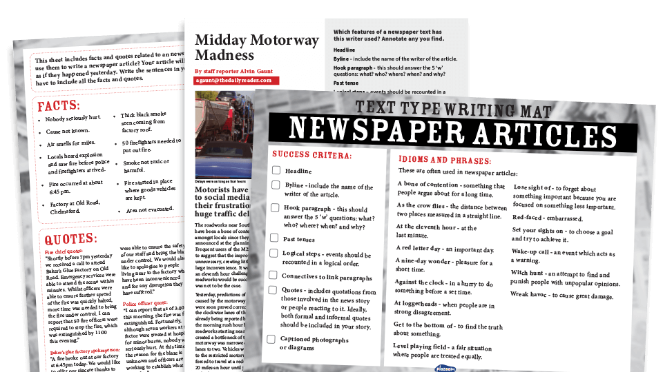 image of Year 5/6 Newspaper Articles: Writing Planners and Model Texts – KS2 Text Types