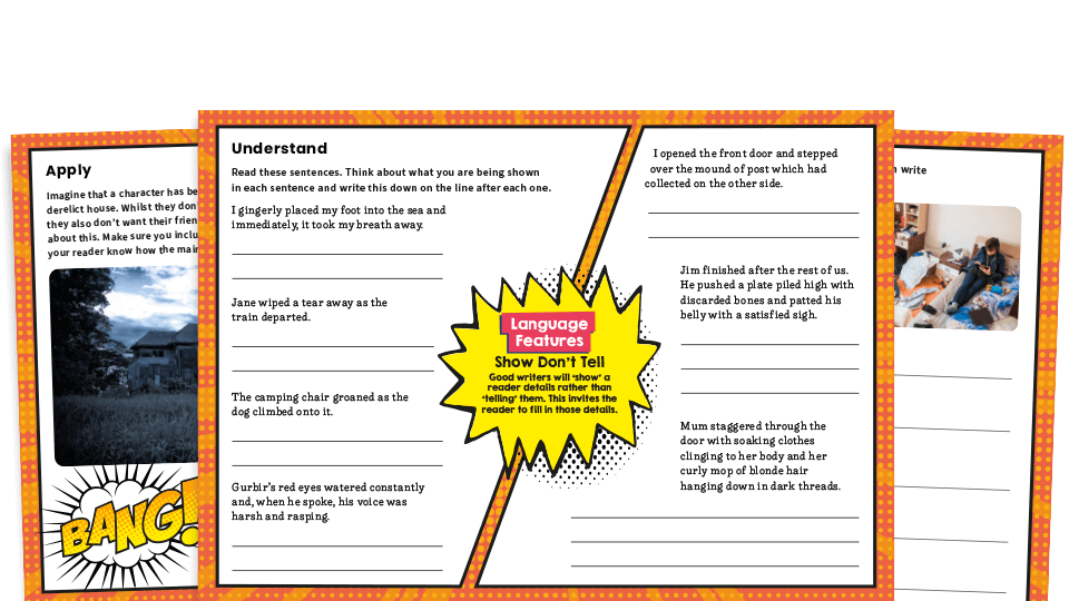 image of Show not Tell – KS2 Writing Features Challenge Mat Worksheets