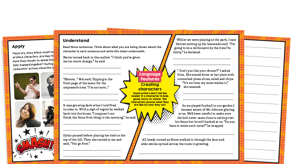 image of Creating Characters – KS2 Writing Features Challenge Mat Worksheets