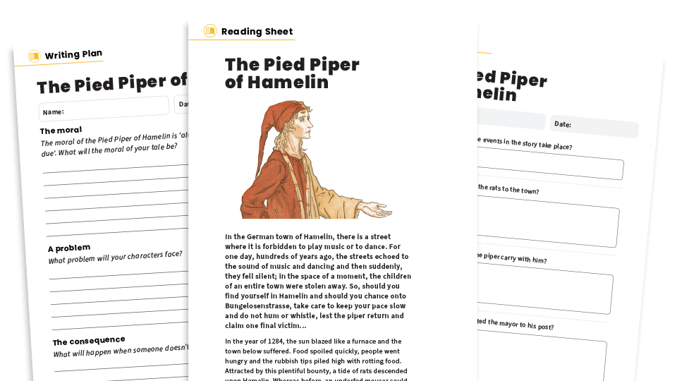 image of The Pied Piper of Hamelin – KS2 Reading Comprehension Worksheets: Classic Texts