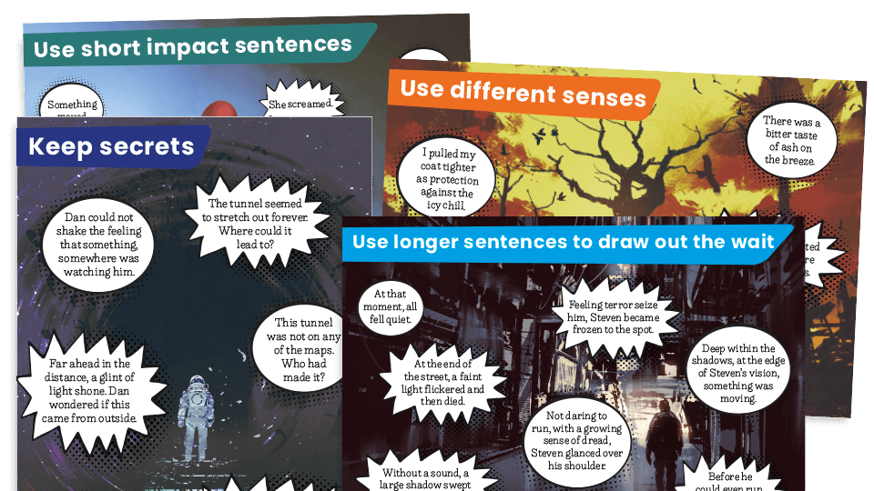 image of Creating suspense – KS2 writing techniques poster pack