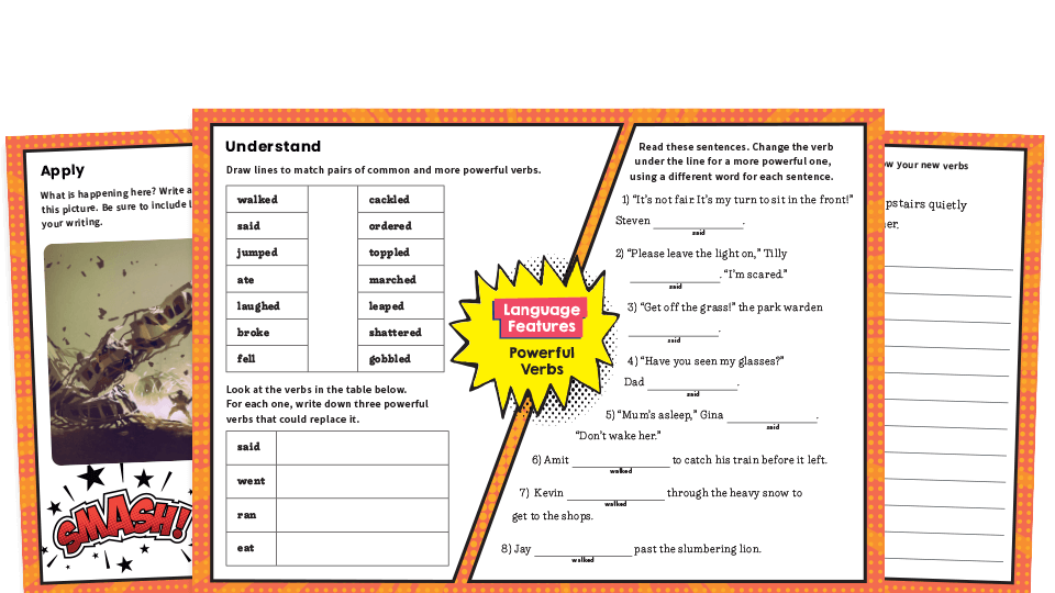 image of Powerful Verbs KS2 Features of Writing Worksheets KS2
