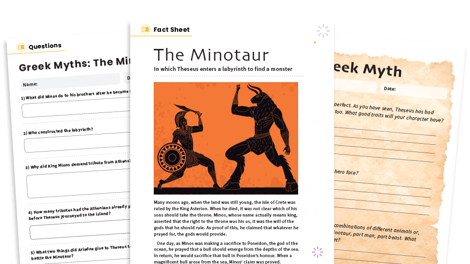 image of The Legend Of The Minotaur – KS2 Reading Comprehension Worksheets: Greek Myths