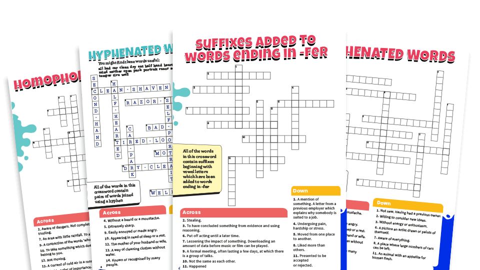 image of Year 6 Spellings Crossword Activity Pack – KS2 Spelling Patterns Worksheets