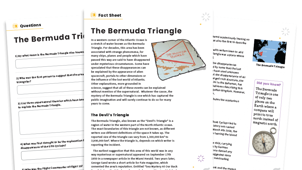 image of The Mystery of the Bermuda Triangle – KS2 Reading Comprehension Worksheets: Unexplained Mysteries