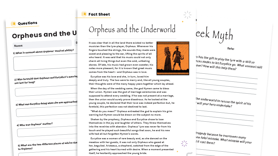 image of Orpheus and the Underworld – KS2 Reading Comprehension Worksheets: Greek Myths