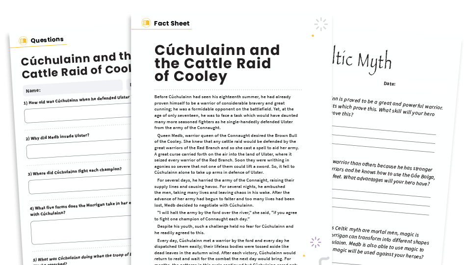 image of Cúchulainn and the Cattle Raid of Cooley – KS2 Reading Comprehension Worksheets: Myths and Legends
