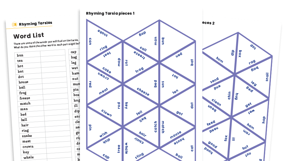 image of KS2 Rhyming Words Tarsia Puzzle