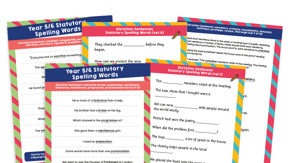 Year 5 and 6 SSW Dictation Sentences: Statutory Spelling Words Sentences and Worksheets