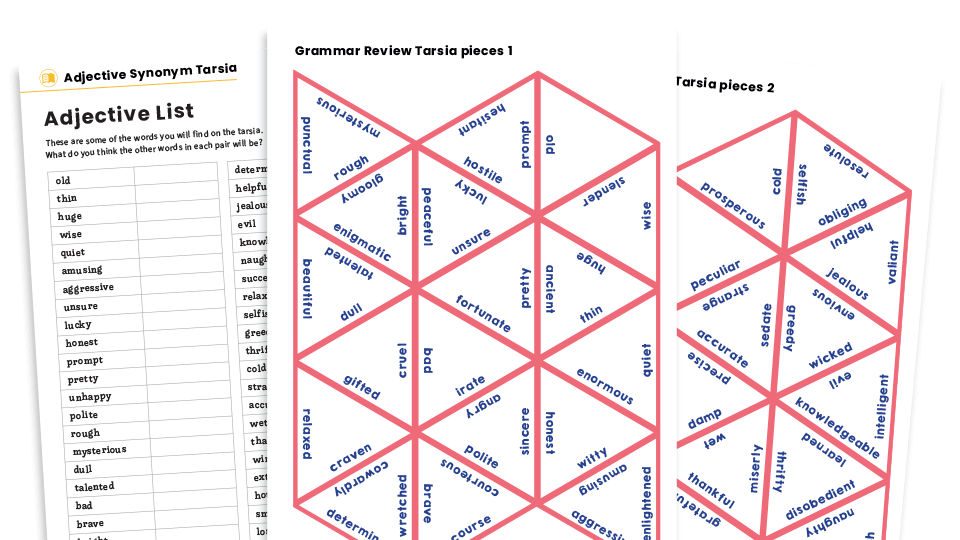 image of KS2 Adjective Synonyms Tarsia Puzzle Worksheets