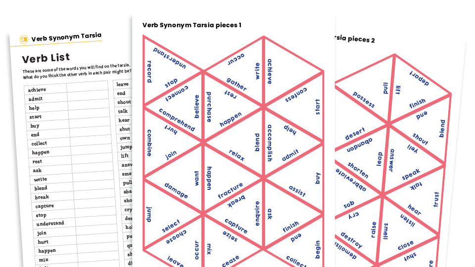 image of Verb Synonyms KS2 Tarsia Puzzle and Worksheet