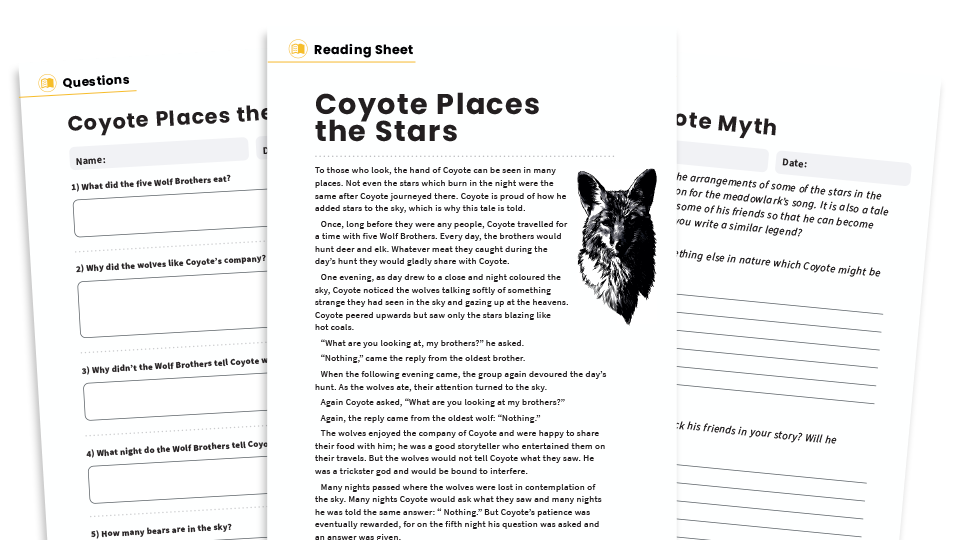 image of How Coyote Placed the Stars – KS2 Reading Comprehension Worksheets: Native American Myths