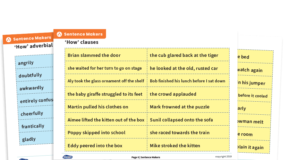 image of Year 4 Fronted Adverbials Sentence Makers Grammar Game