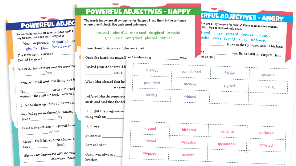 Ordering Adjectives for Emotions and Feelings KS2 Synonyms Worksheets Pack