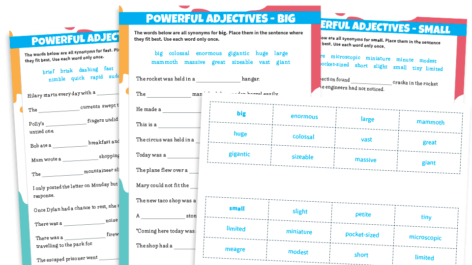 image of Ordering Adjectives for Descriptive Words KS2 Synonyms Worksheets Pack