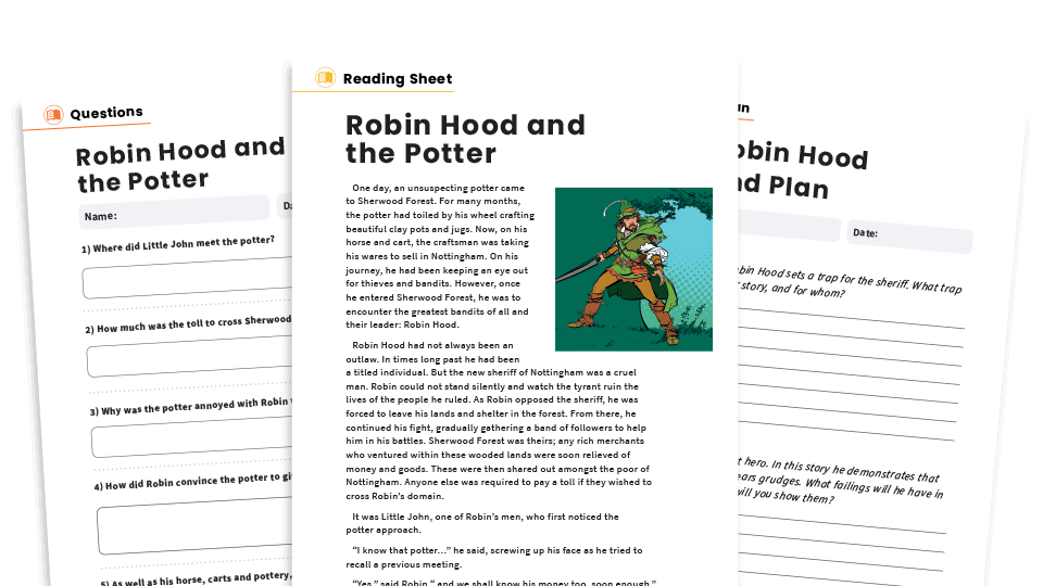 image of Robin Hood and the Potter – KS2 Reading Comprehension Worksheets: Myths And Legends
