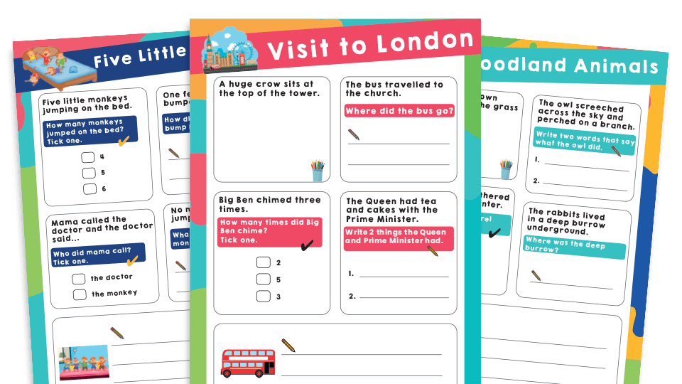 image of Year 1 Phase 5 Phonics – Reading Comprehension Worksheets Bundle 2