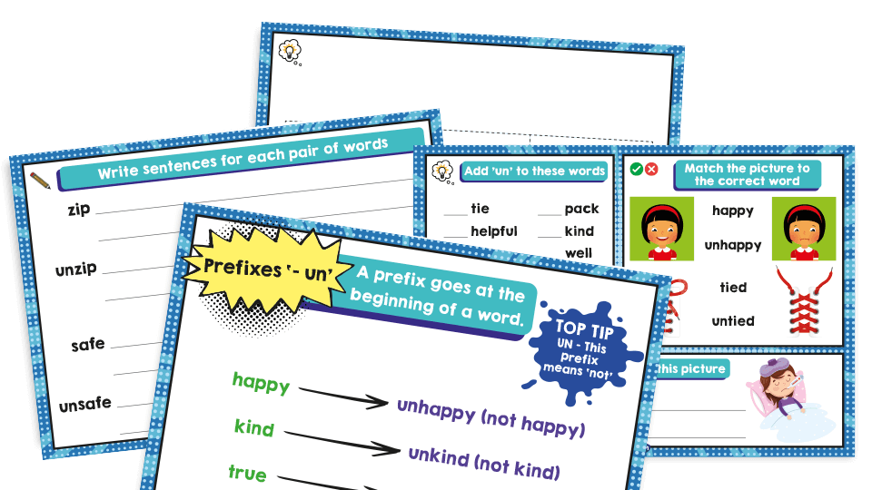 image of un- Prefix Year 1 SPaG Worksheet Pack