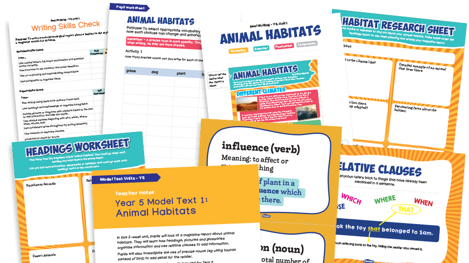 image of Year 5 Model Text Resource Pack 1: ‘Animal Habitats’ (Report; Science - animal habitats)