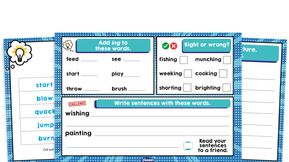 image of -ing  Suffix Year 1 Grammar Worksheets Lesson Pack