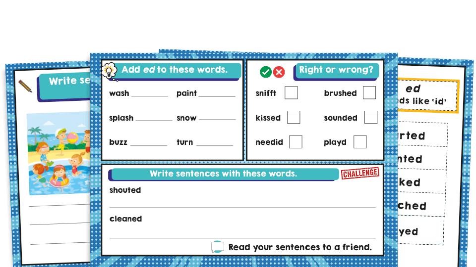 image of -ed Suffix Year 1 Grammar Worksheets Lesson Pack