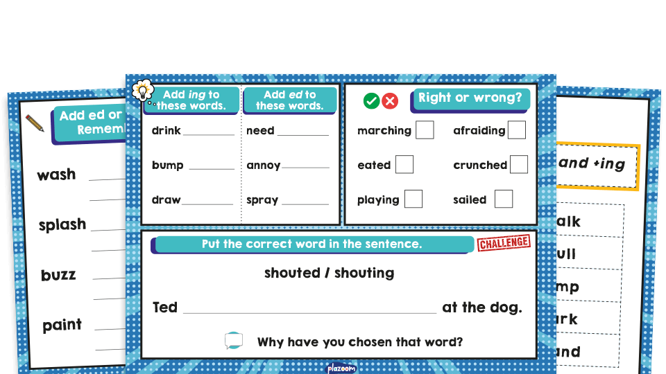 image of -ed and -ing Suffix Year 1 Grammar Worksheets Lesson Pack